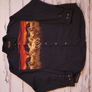 Men's Bit & Bridle Button Up Horse/Mountain Shirt Size XL